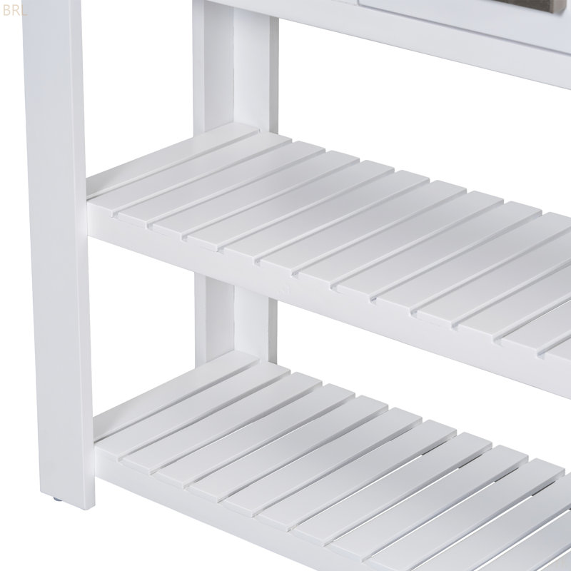 Élégante console d'entrée avec 4 tiroirs et tablettes ovales, idéale pour les vestibules et les salons., Blanc