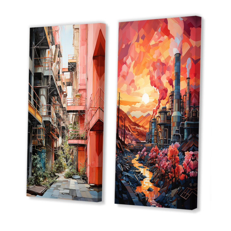 «Peach Process Popart Factory», ensemble de 2 impressions sur toile, H 28 po x l 25 po, Toile tendue