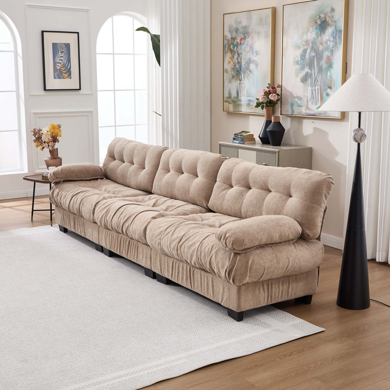 Canapé modulaire à assise profonde, Tissu - brun clair