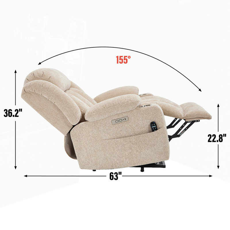 Chenille Power Lift Recliner Chair, Beige
