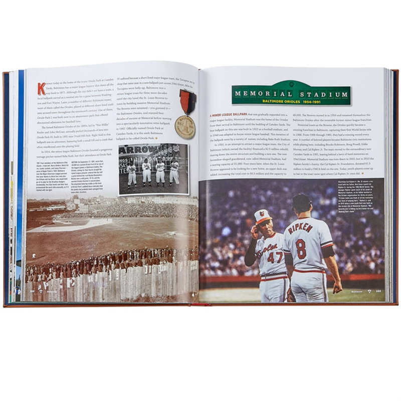 Graphic Image Ballparks Past And Present Coffee Table Book, Leather, Tan