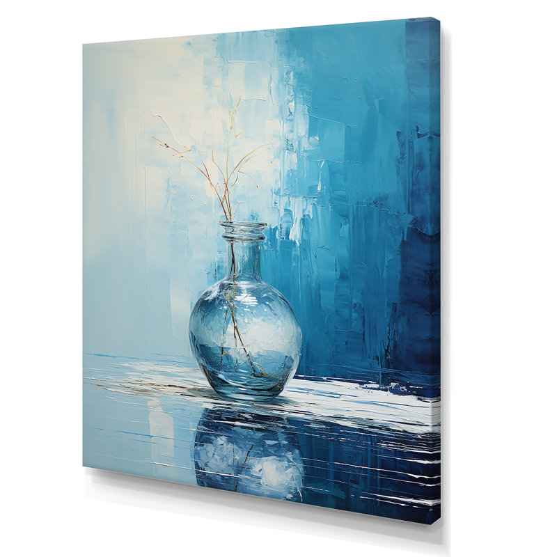 Vase de poterie bleu et blanc Boho, Toile tendue, H 32 po x l 24 po x P 1 po