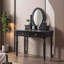 Meuble-lavabo 35,43 po vintage en bois de frêne noir avec miroir et tabouret