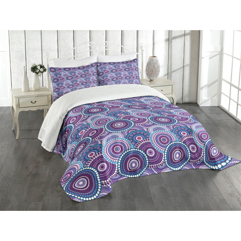 Ambensonne Purple Bedspread Circular Multicolor Multicolor, King Coverlet/Bedspread + 2 Pillow Shams