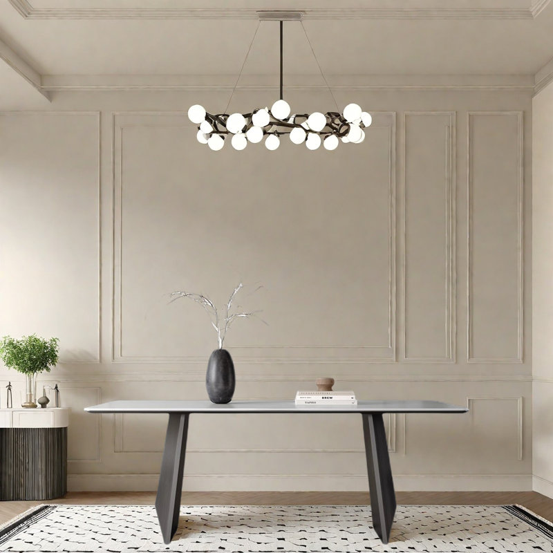 Modern White Porcelain Dining Table, 29.5"H x 62.9"L x 31.4"W