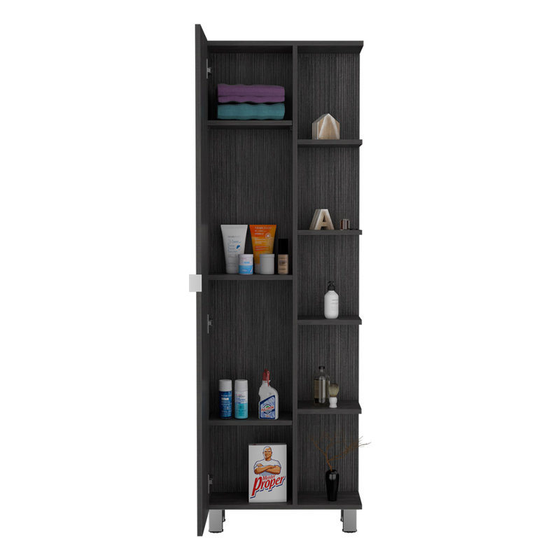 Armoire d'angle avec cinq tablettes ouvertes