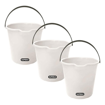 Paquet de 3 seaux de nettoyage en plastique pour la maison Superio, seau de 2 gallons pour vadrouille avec grand bec - seau pour vadrouille, lave-auto - bols pour le camping, la pêche