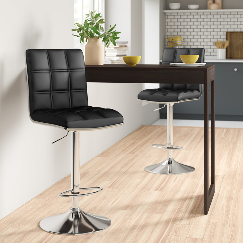 Miah Swivel Upholstered Adjustable Height Counter Stool with Metal Frame, Black
