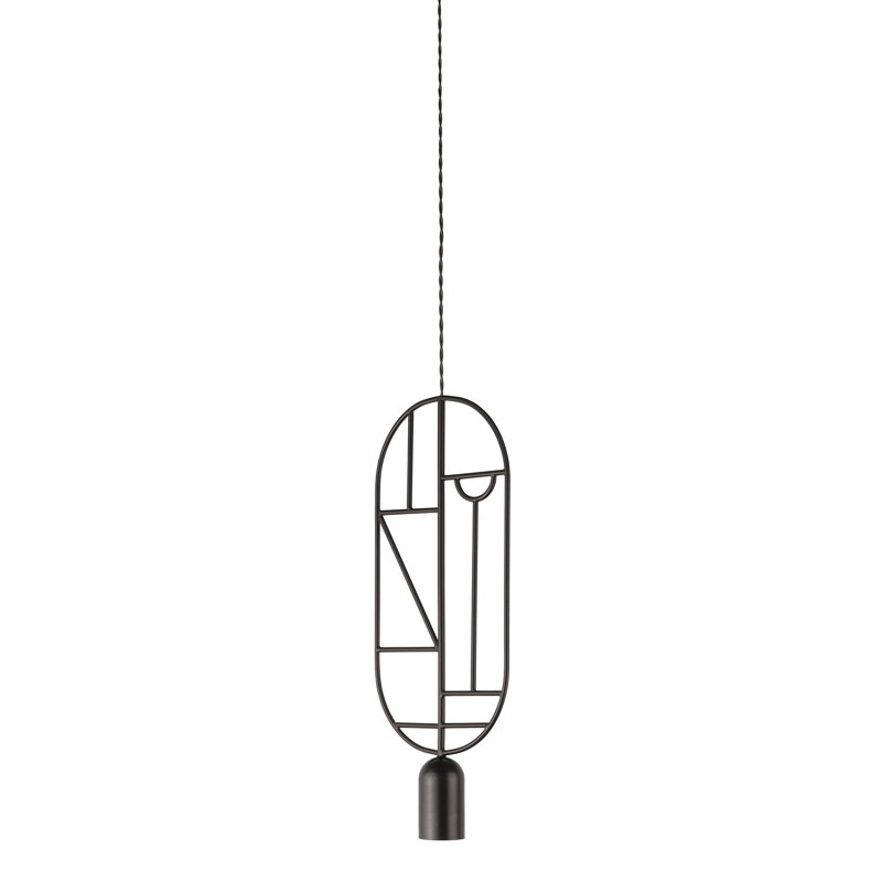 Luminaire suspendu géométrique unique à 1 lumière H 15,7 po à pois en bois, Noir