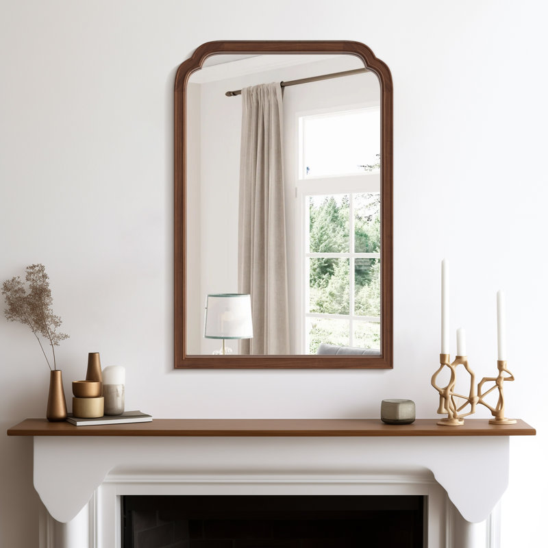 Solid Wood Wall Mirror for Bathroom or Bedroom, Walnut, 36" x 24"