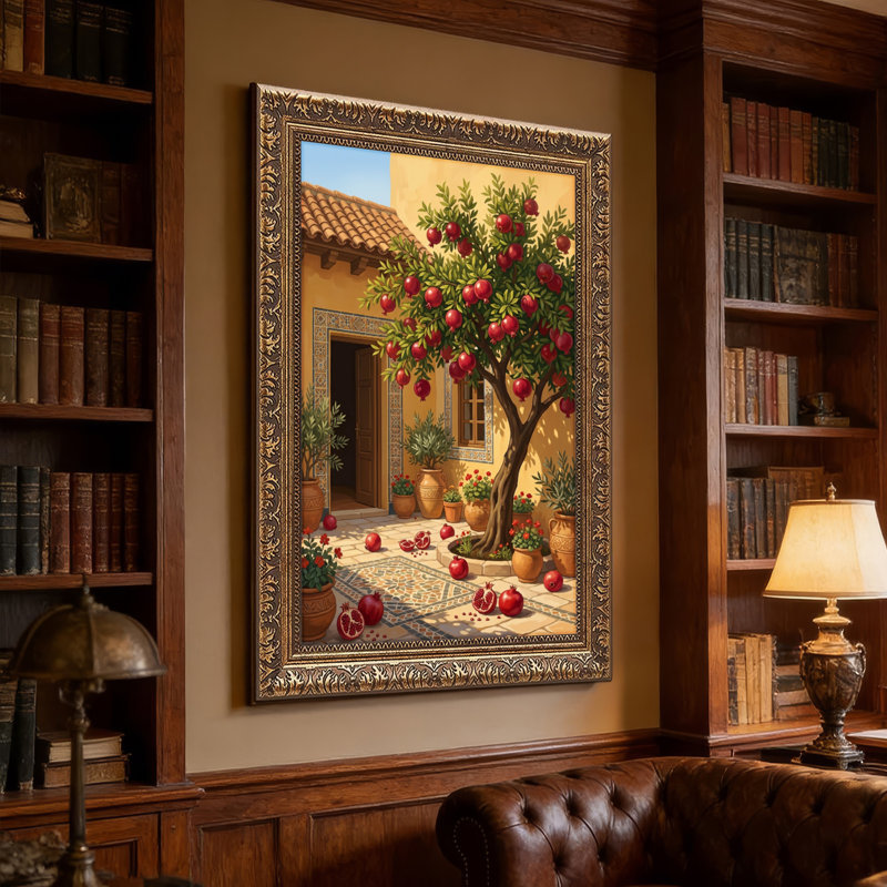 Natural Wood Framed,Canvas Wall Art for Living Room, Bedroom, Office or Entryway – Decorative Wall Decor with Mediterranean Garden