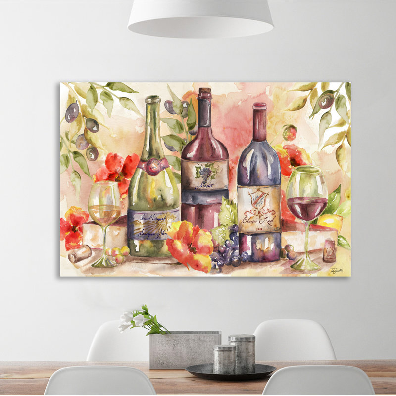 «Wine and Poppies» par Tre Sorelle Studios - Reproduction d'art graphique sur toile, 10 po x 15 po