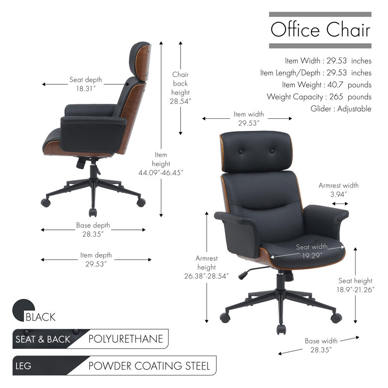 Fauteuil de direction en similicuir Dessalines, Noir, noir, noir, noir