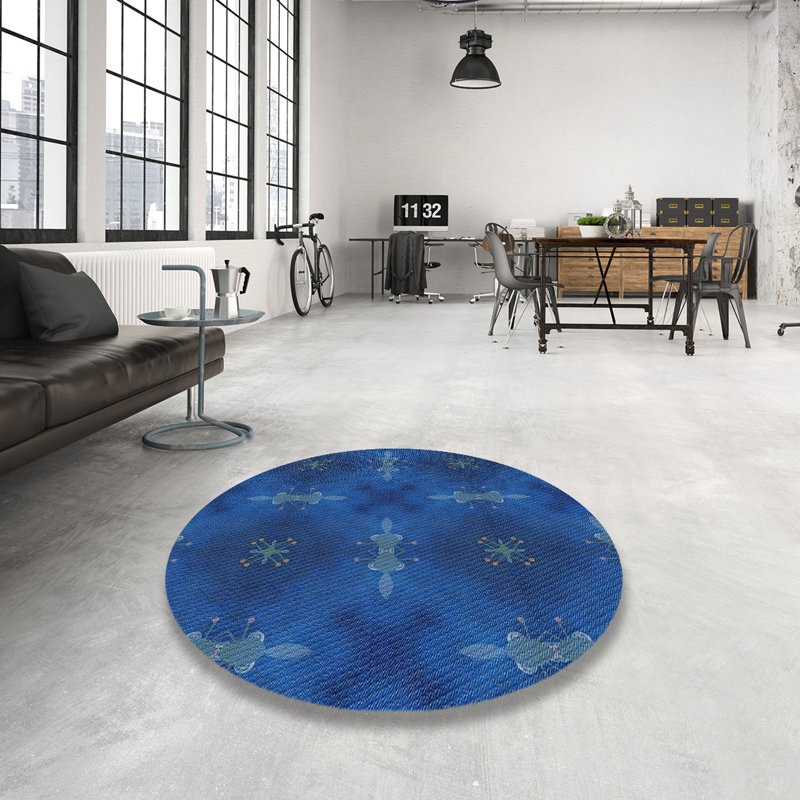 Tapis à motifs bleu / noir, Rond 8 pi