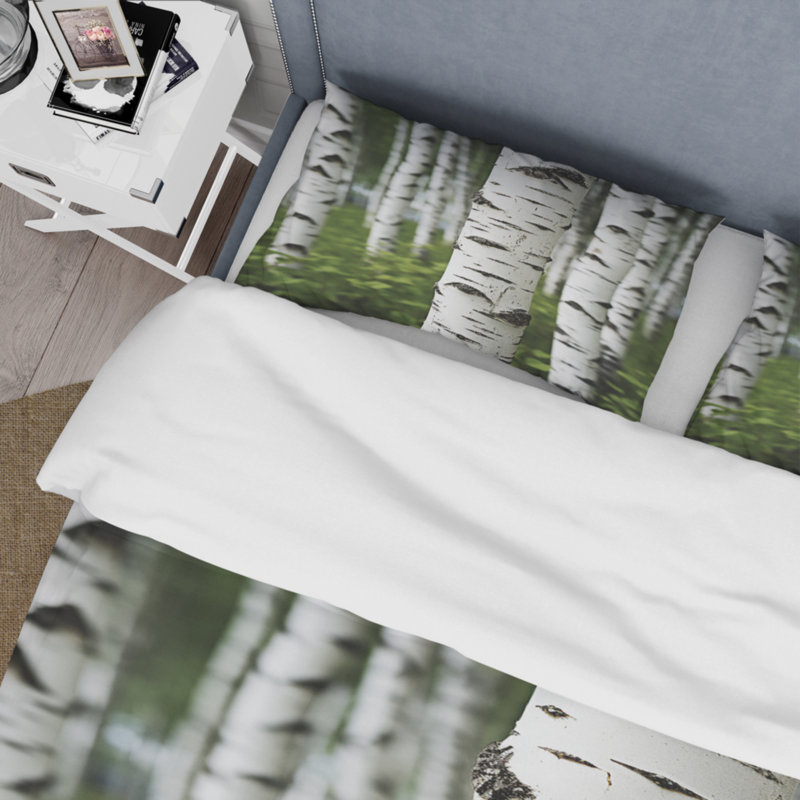 Ensemble de housse de couette en microfibre / polyester White Green Birch Tree Whispers Bedding