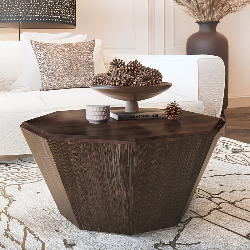 Table basse 31,5 "octogonale en bois d'hévéa, Noyer