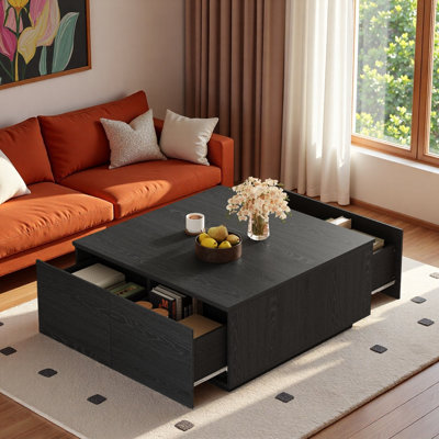 Table basse moderne carrée avec 4 tiroirs