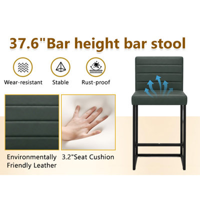 25.6" Counter Height Bar Stools Set of 2, PU Cushion & Back Modern Bar Chairs, Metal Legs for Kitchen Island, Dining Room, Restaurant & Office, Green Black