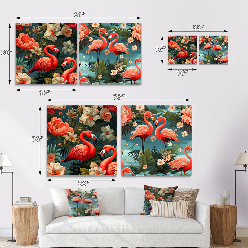 Flamant rose Botanical Bliss, H 16 po x l 33 po