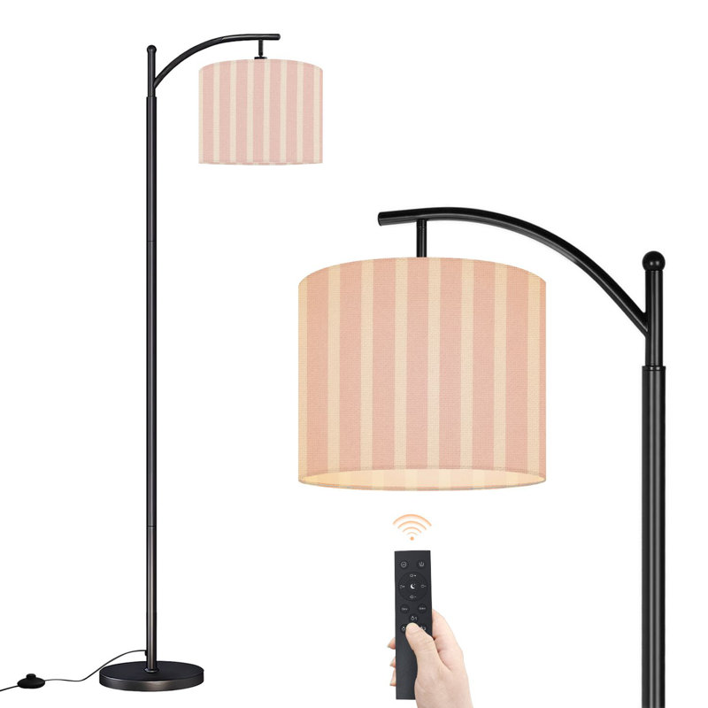 Lampe sur pied à arc avec abat-jour réglable à rayures verticales à rayures roses et crème crème