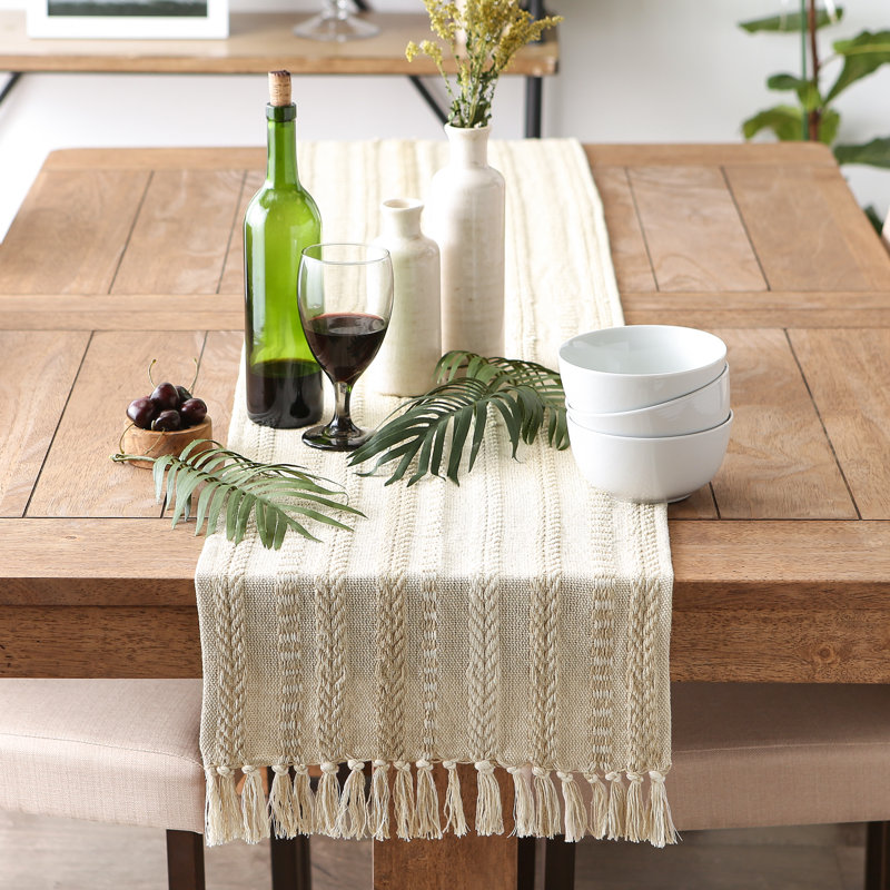 Chemin de table Elco, 15 po x 72 po, Crème rétro