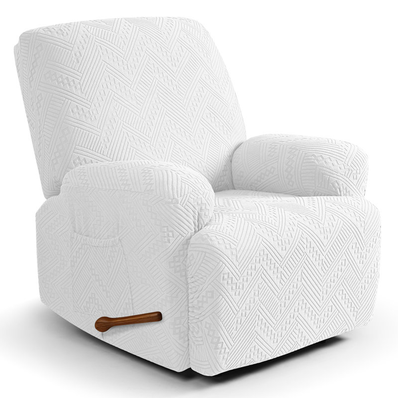 Harriet Recliner Chair Covers 3 Pieces Box Cushion Sofa Slipcovers Stretch Polyester Armchair Couch Cover with Pockets, Ivory