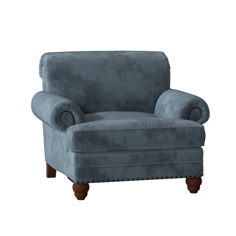 Spratt Upholstered Armchair, Manhattan, Aberdeen 22 Blue Velvet, Dark Brass
