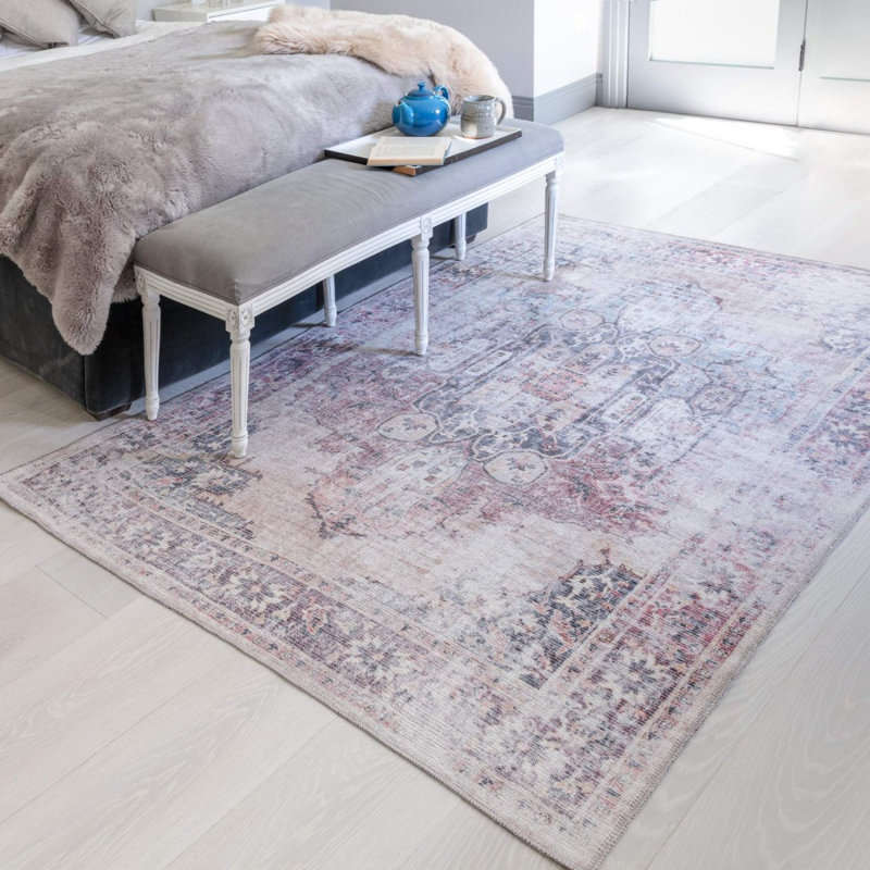 Lila Traditional Abstract Bordered Floral Persian Rug For Living Room And Bedroom, Rectangle 120 x 170cm