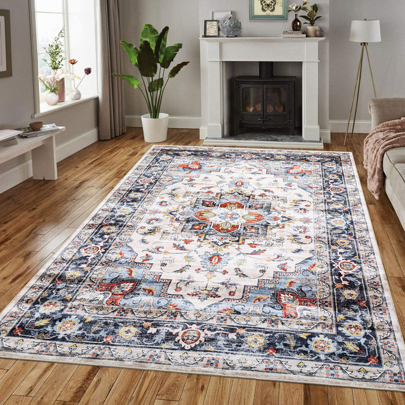 Dalpe Washable Floral Indoor Rug, Rectangle 9' x 12'