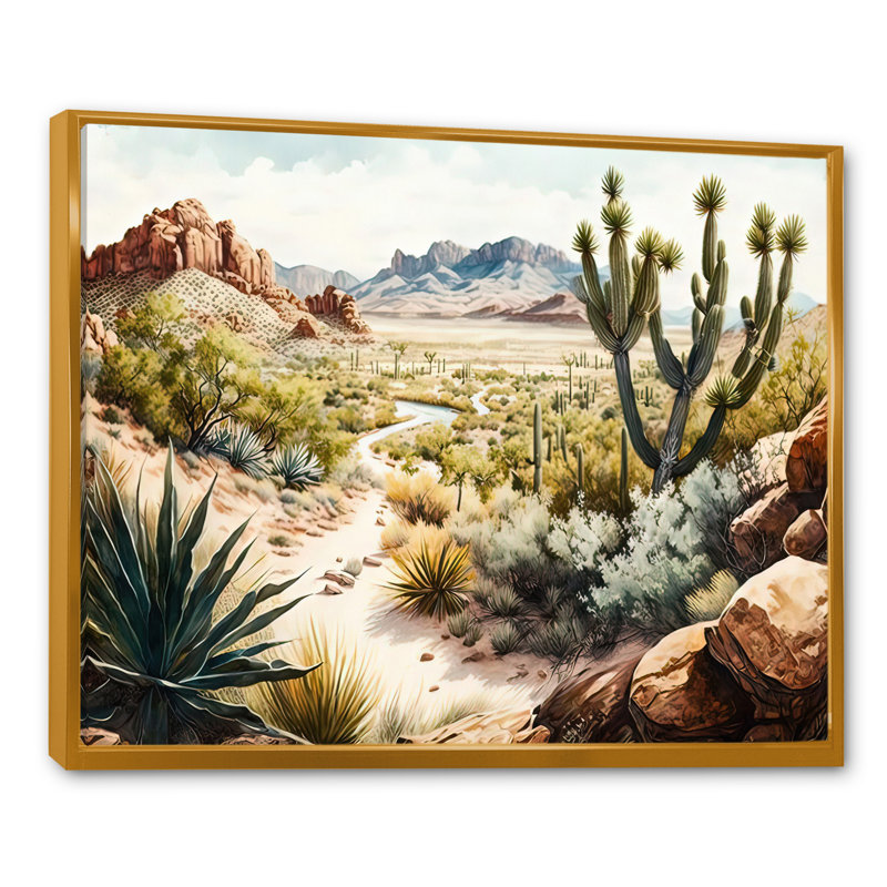 Arizona Desert II - art mural occidental, Cadre flottant doré, H 12 po x l 20 po x P 1 po