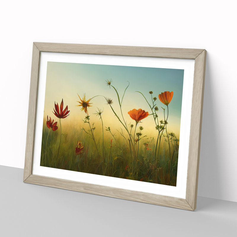 Luscious Wildflowers Floral - Single Picture Frame Painting, 46cm H x 64cm W x 2cm D, Oak