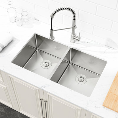 Évier de cuisine encastrable 33 po x 19 po en acier inoxydable brossé avec revêtement pour évier hygiénique 33 po x 19 po