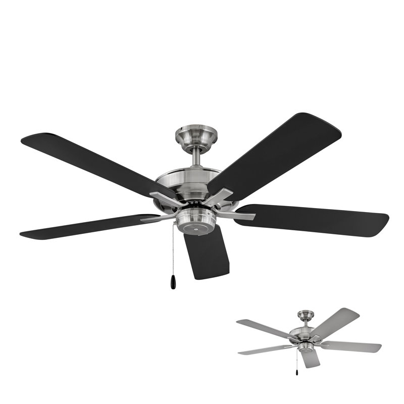 52" Metro 5 - Blade Standard Ceiling Fan with Pull Chain, Brushed Nickel with Silver Blades