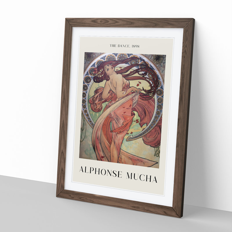 The Dance by Alphonse Mucha - Picture Frame Painting, Walnut Framed, 48cm H x 36cm W x 2cm D