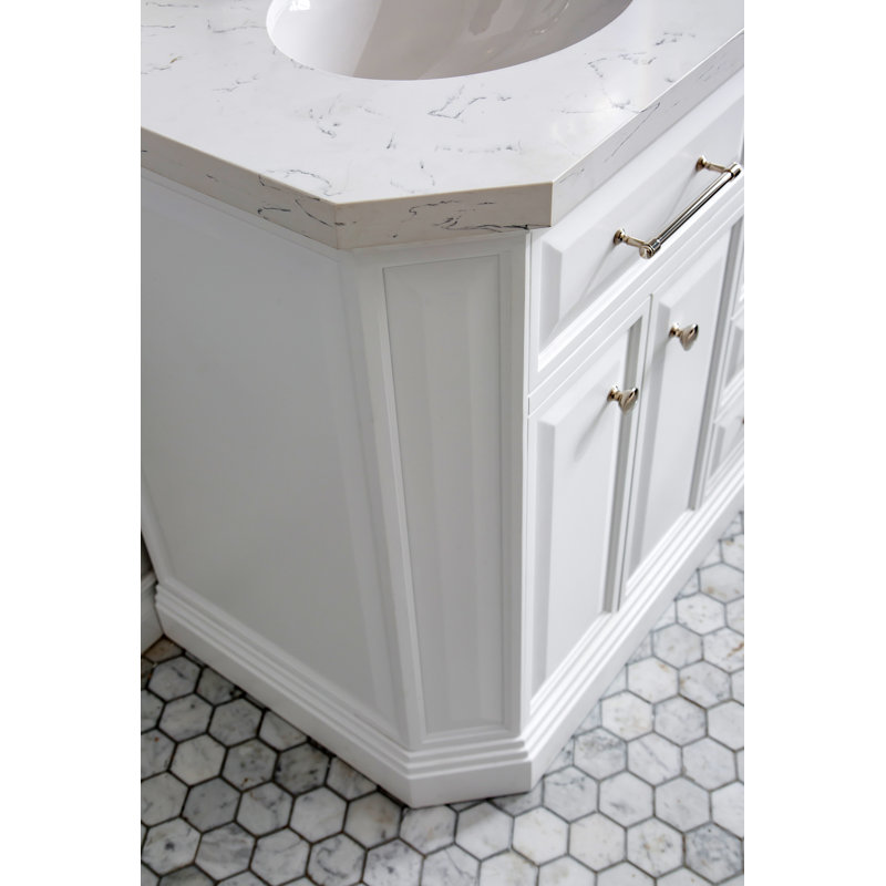 60" Palace Collection Quartz Carrara Cashmere Grey Bathroom Vanity Set With Hardware And F2-0012 Faucets in Chrome Finish