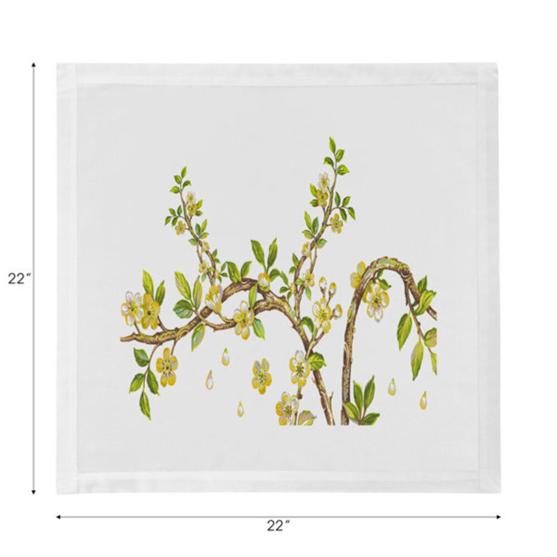 Cherry Blossom Cotton Blend Square Napkins, Yellow