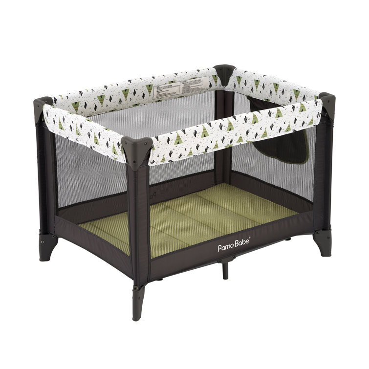 Pamo Babe Portable Upholstered Crib with Mattress and Storage Color: Green P920-Green