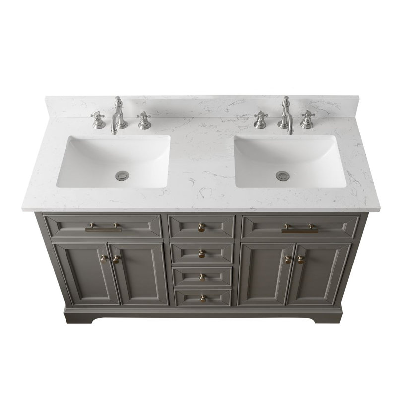 Thompson 54" W Double Bathroom Vanity, Gray/Brushed Nickel