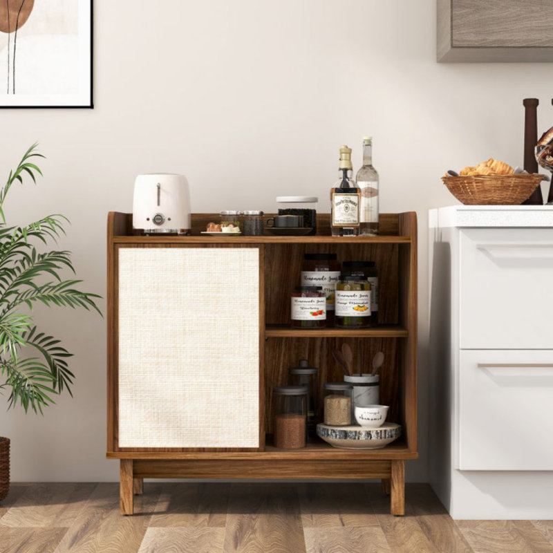 Buffet Buffet Mid-Century avec porte coulissante et tablettes réglables
