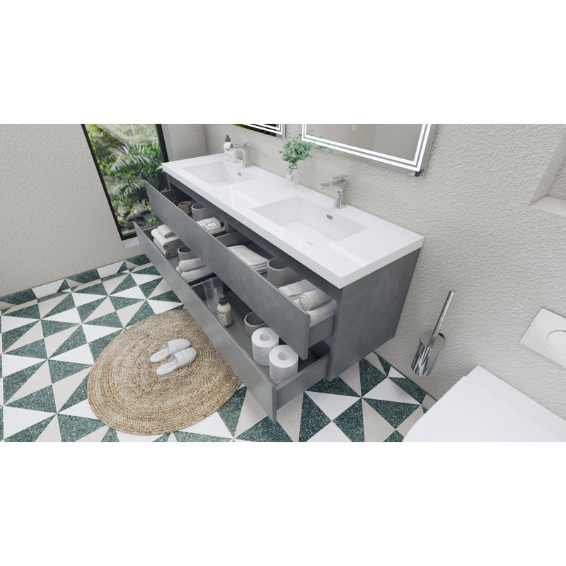 Aylanna 72" Wall-Mounted Double Bathroom Vanity Set, Cement Gray