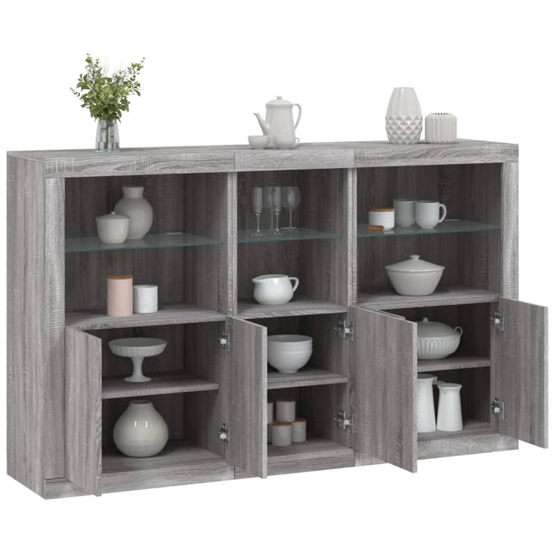 Azilda 162 cm W Glass Sideboard, Grey Sonoma