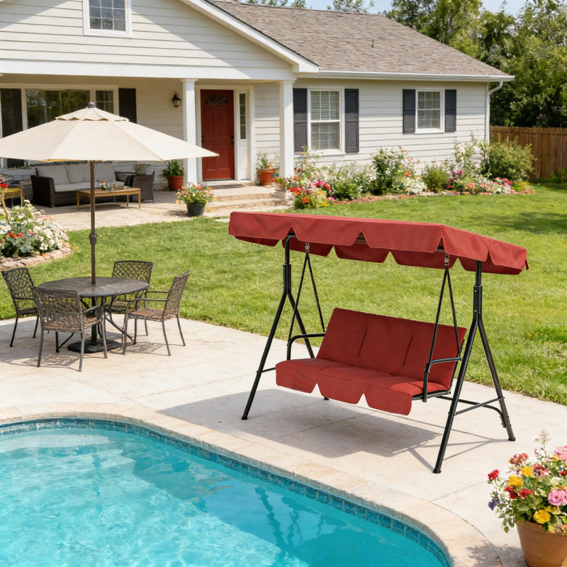 Balancelle 3 places avec support pour jardin, cour et piscine, Rouge, 68.5"