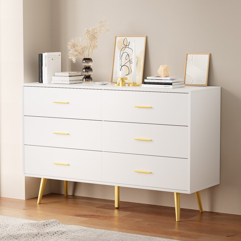 Commode double 6 tiroirs l 47,25 po Kamily, Blanc