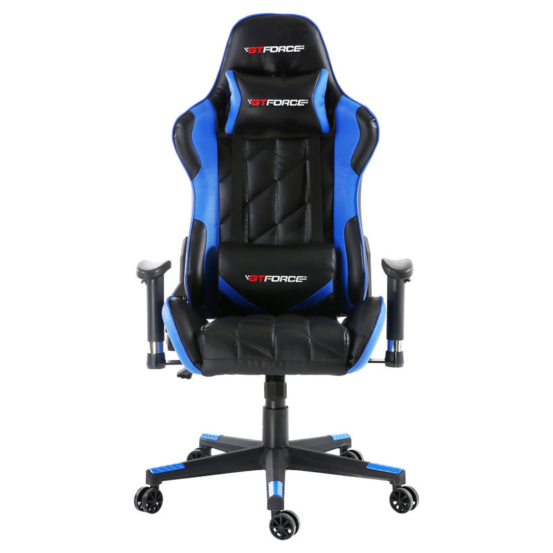 Brayden Studio Foreston Reclining Faux Leather PC & Racing Game Chair, Blue/Black