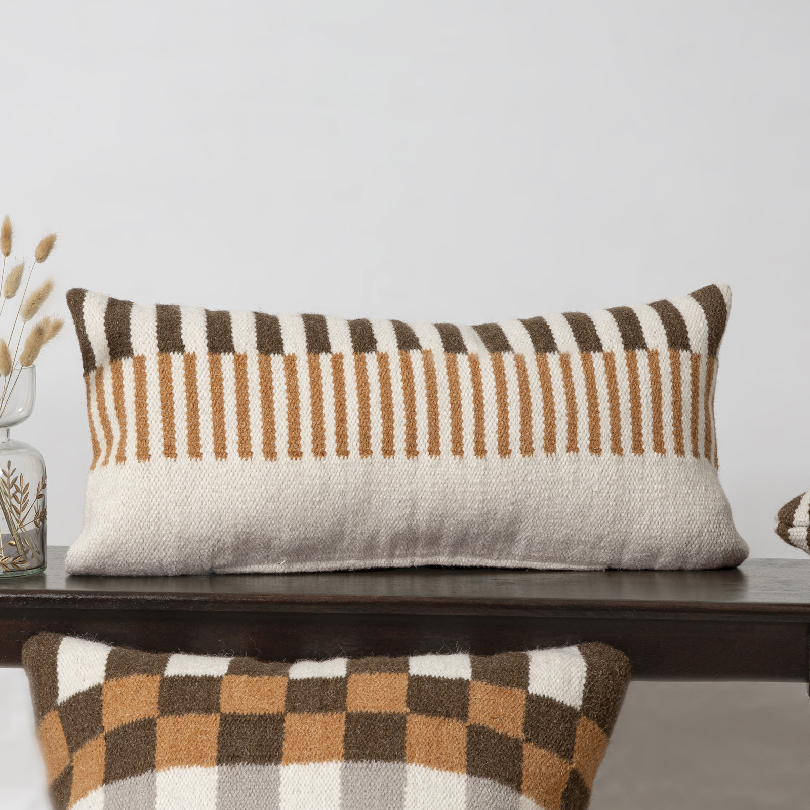Atelier Contemporary Geometric Hand-Woven Throw Pillow, Rectangular 14"H x 28"W, Pillow Cover Only - No Insert, Brown/Orange