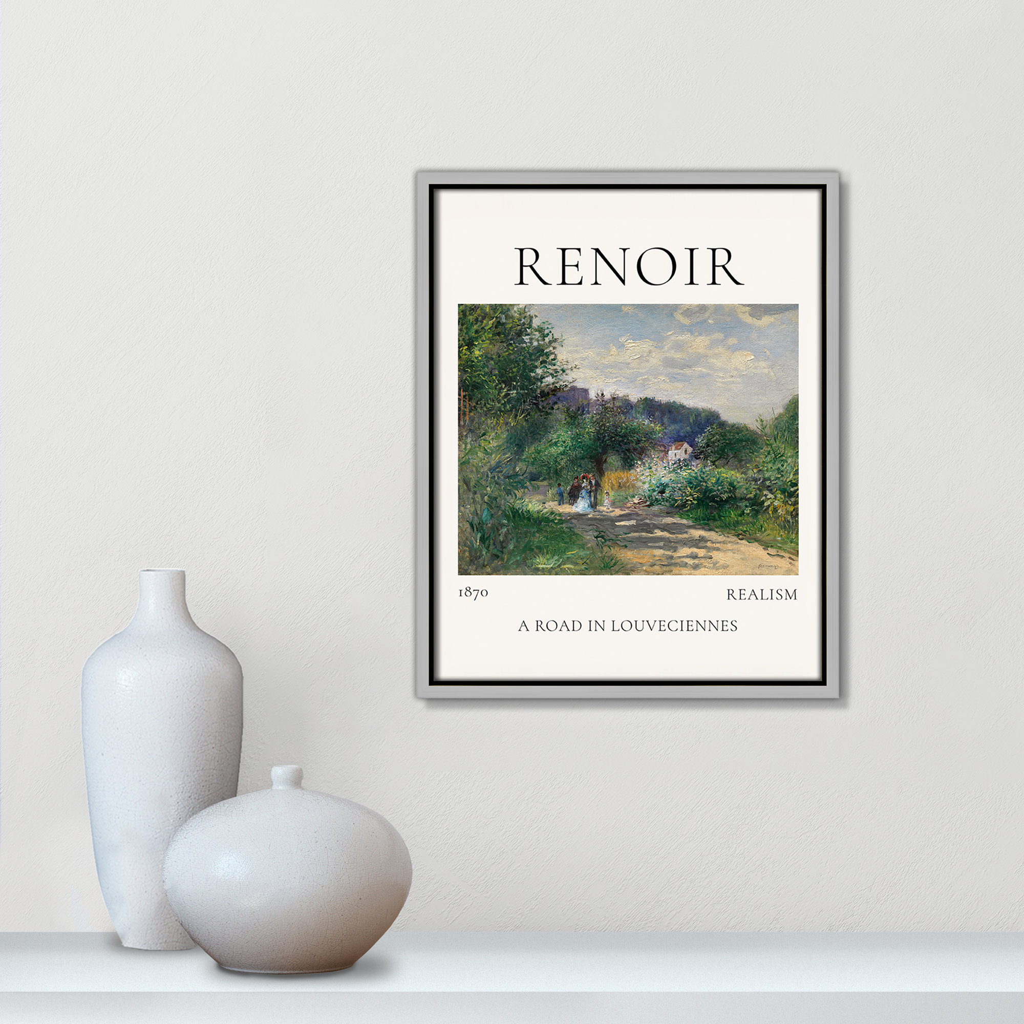 Old Masters Collection " A Road In Louveciennes " by Auguste Renoir, 15.5" H x 12.5" W x 2" D, No, Silver Floater Frame