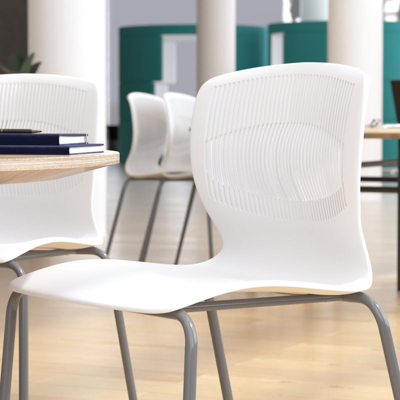 White Armless Metal Stacking Reception Chairs, Set of 5