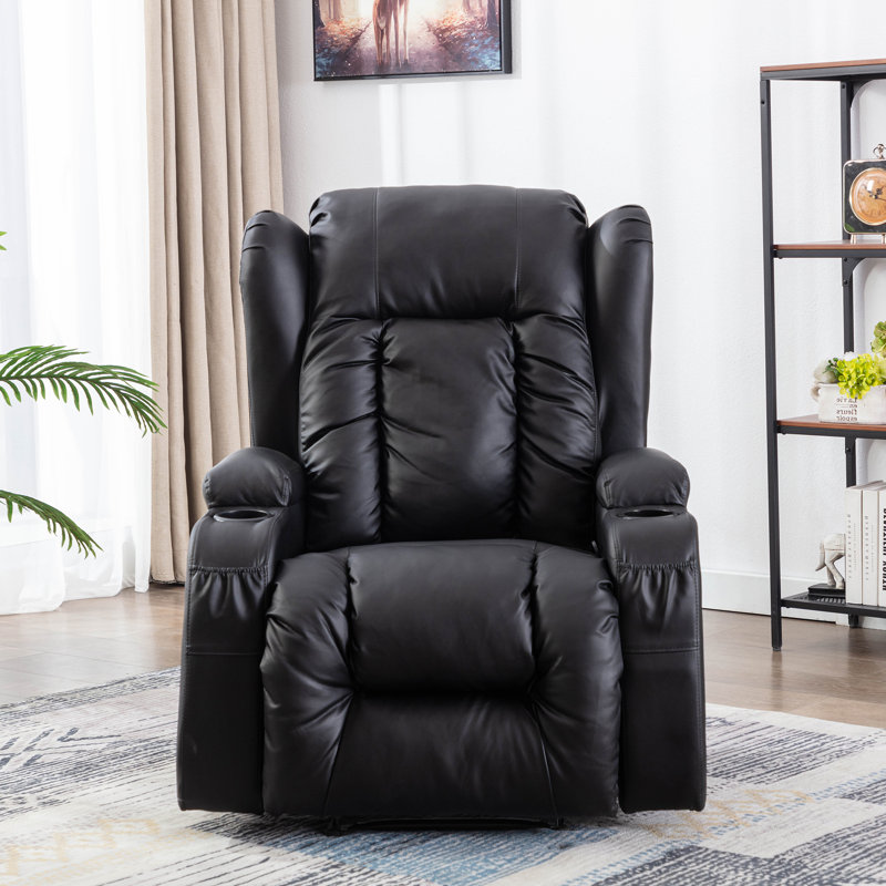Fauteuil de massage inclinable chauffant en similicuir, Similicuir noir