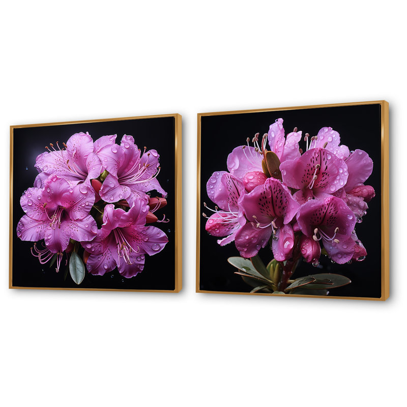 Singulier beauté des rhododendrons mauves I - ensemble de salon rhododendron, Encadrement doré, H 16 po x l 33 po x P 1 po