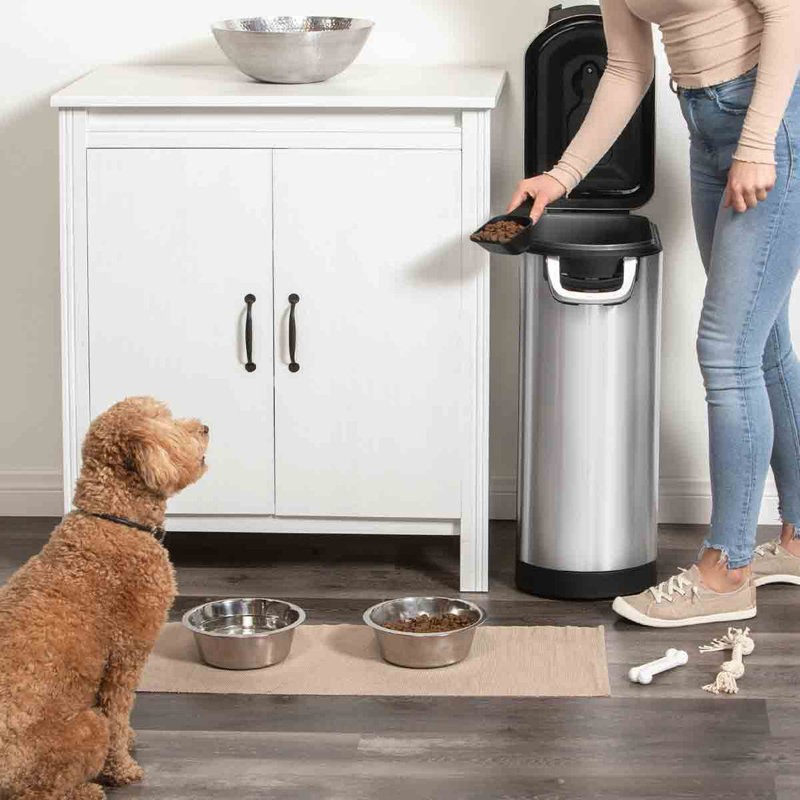 simplehuman Pet Food Storage Container Stainless Steel for Dog Food, Cat Food, and Bird Feed, Extra Large, White